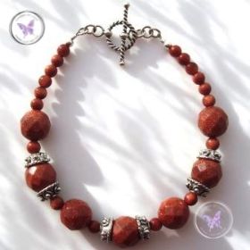 Gold Goldstone Bracelet With Twisted Toggle Clasp